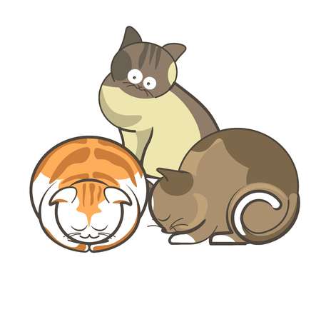 Cute cats pets or kittens playing or posing sleeping vector flat icons.のイラスト素材