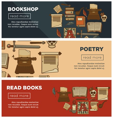 Bookshop or bookstore bannersのイラスト素材