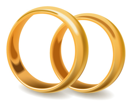 Gold shiny pair of wedding rings stand on ribsのイラスト素材