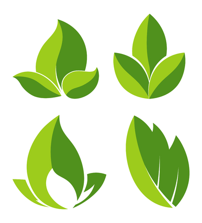 Grean leaves as logotypes for eco companies setのイラスト素材