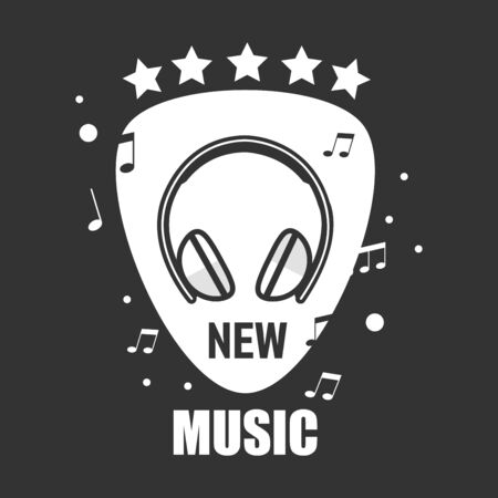 New music promotional emblem with headphones and notesのイラスト素材