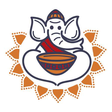 Elephant in monac hat and robe with empty bowl vector illustrationのイラスト素材