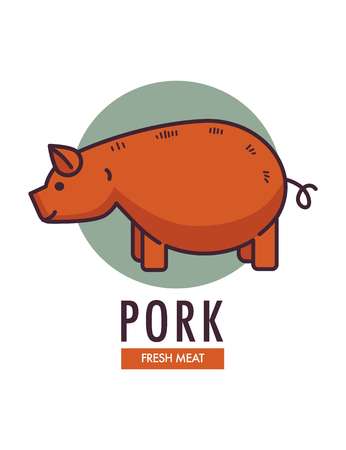 Pork fresh meat promotional logotype with domestic pig Vector illustration.のイラスト素材