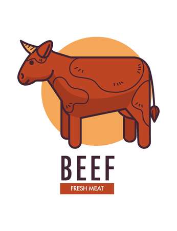 Beef fresh meat promotional emblem with adult cow Vector illustration.のイラスト素材