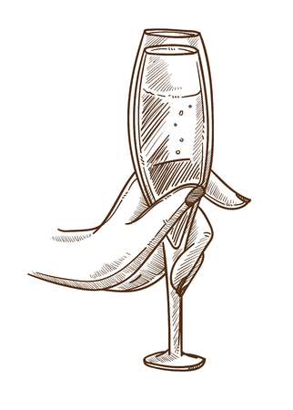 Elegant glass full of champagne in female handのイラスト素材