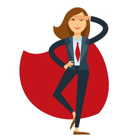 Businesswoman in a suit with red tie and cloak.のイラスト素材