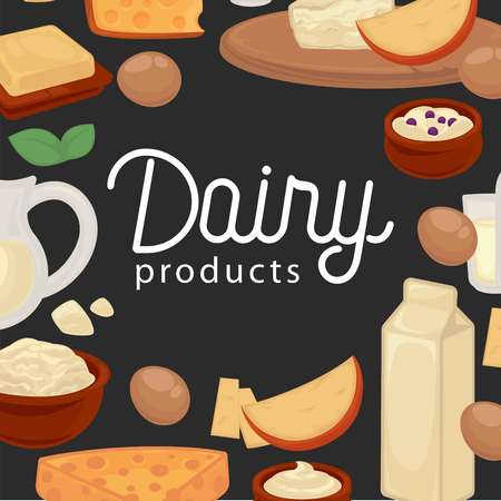 Delicious natural fresh healthy dairy products promotional poster.のイラスト素材