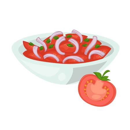 Tomato salad vector icon for tomatoes vegetable food meals or vegetarian cuisineのイラスト素材