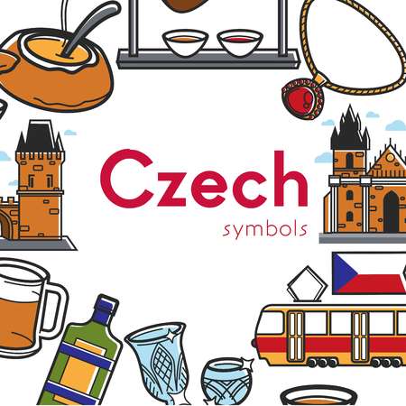 Czech symbols promo poster with architecture and national cuisineのイラスト素材