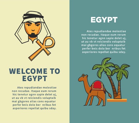 Welcome to Egypt vertical posters with bedouin and camelのイラスト素材