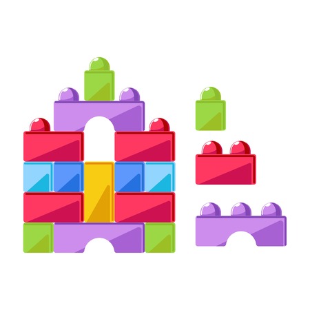 Kid toy construction cubes or children constructor plaything vector flat isolated icon.のイラスト素材