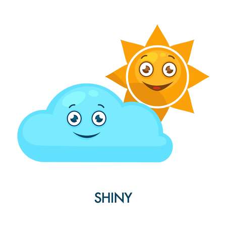 Shiny sun and cute cloud with cheerful faces. Good weather forecast icons with happy facial expressions.のイラスト素材