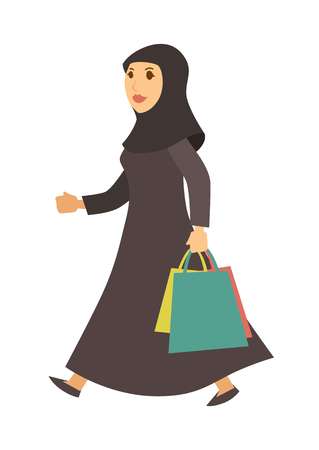 Saudi Arab Muslim woman with shopping bags vector cartoon characterのイラスト素材