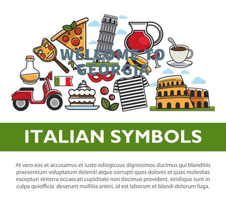 Italian national symbols promotional poster with sample textのイラスト素材