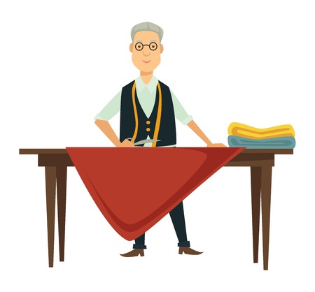 Male designer works on new outfit at tableのイラスト素材