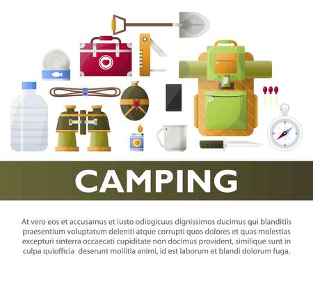 Camp poster of vector camping tools illustration.のイラスト素材