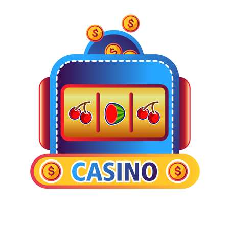 Casino online service promo emblem with fruit machine.のイラスト素材