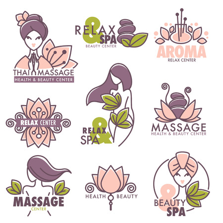 Massage, health and beauty spa center emblems setのイラスト素材