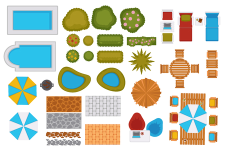 Swimming pools and backyard design elements setのイラスト素材