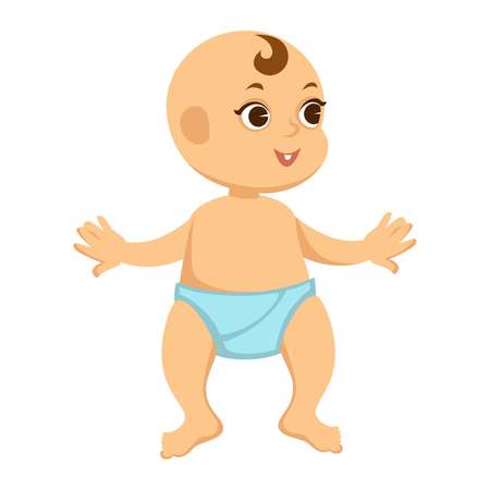 Baby in diaper with adorable face and big eyesのイラスト素材
