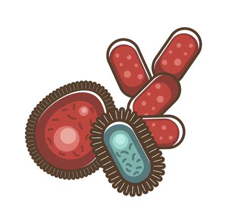Microscopic blood cells, bacteria and microorganisms vector designのイラスト素材