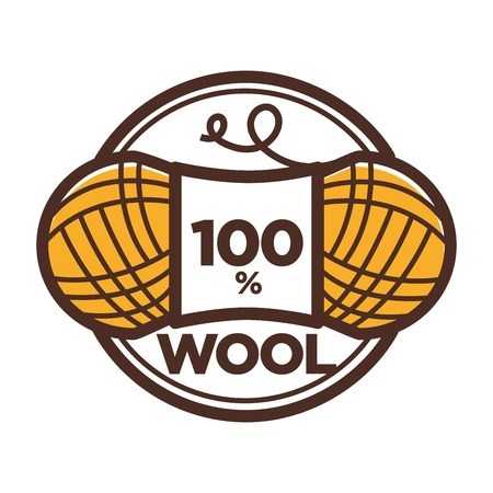 Wool clew for 100 percent textile label or knitwear and knitted clothing label tag. Vector isolated icon of wool yarnのイラスト素材