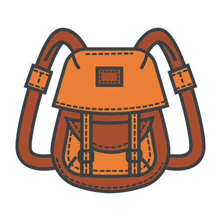Retro backpack of waterproof beige fabric with many pocketsのイラスト素材