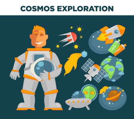 Cosmos exploration and astronaut vector symbolsのイラスト素材