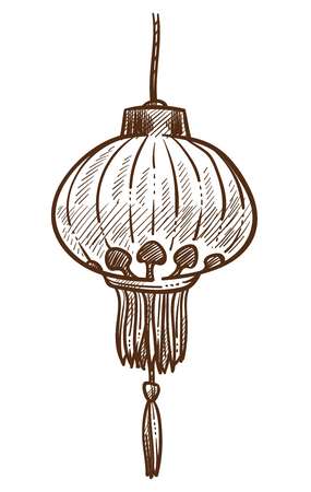 Turkish traditional lantern for religious celebrations monochrome sketch outline. Lamp illuminating light at nights. Paper or cloth object with shining inside, isolated on vector illustrationのイラスト素材