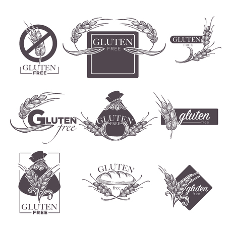 Gluten free vector logo templates set of wheat or rye for healthy dietetic food product or package labelのイラスト素材