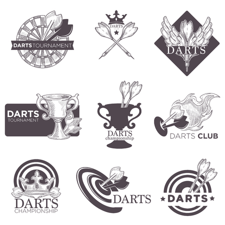 Darts game tournament vector sketch iconsのイラスト素材