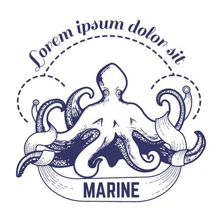 Marine big octopus with tentacles monochrome sketch outlineのイラスト素材