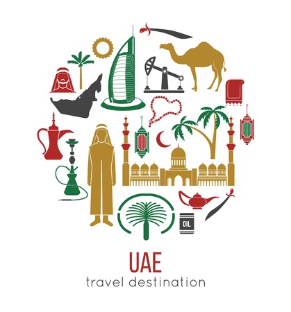 UAE travel concept map. Flat Icons Design.のイラスト素材