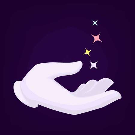 Magicians hands wearing gloves making magic. Stars and mystical illuminating and glowing black vector illustrationのイラスト素材