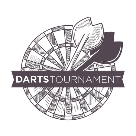 Darts tournament, playing game with arrows and boardのイラスト素材