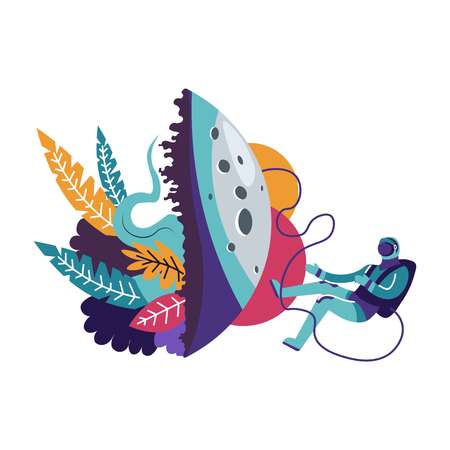 Astronaut floating in gravitation, exploration of moon planetのイラスト素材