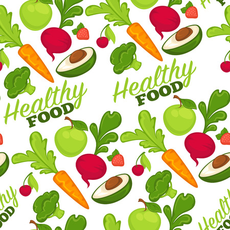 Food organic and healthy products seamless pattern isolated on white background. Milk and eggs, ear of wheat crops, jar filled with useful liquid, dairy production vector. Vitamins and proteinsのイラスト素材