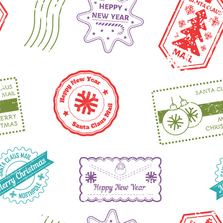 Santa Claus post and marks from mails of kids vector. Letters sent by children to winter character, pages with wishes and desires. Postcards with pine evergreen tree and snowflakes, snowfall sealsのイラスト素材