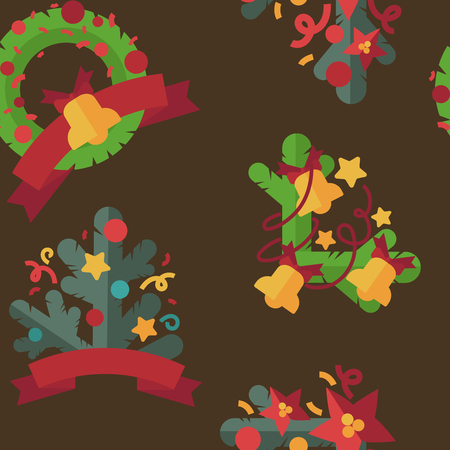 Merry Christmas and happy new year flat decoration design elements. Holidays vector seamless patternのイラスト素材