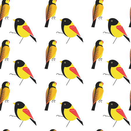 Bird different types of animals bullfinch seamless pattern vector.のイラスト素材