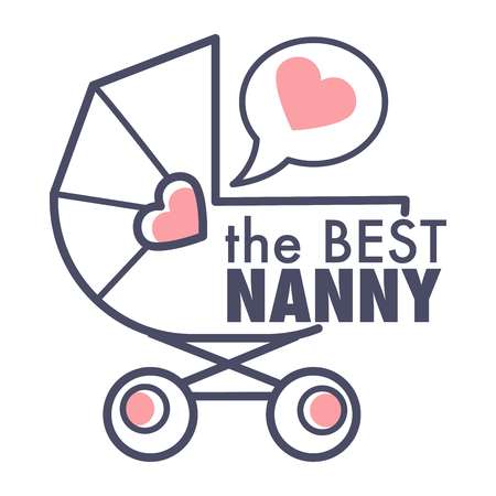Nanny service isolated outline icon pram and heart in speech bubbleのイラスト素材