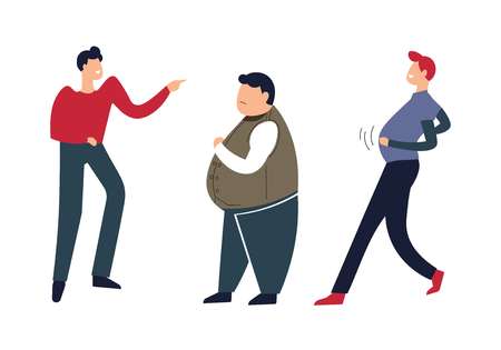 Overweight person going down street people mocking fat male vector humiliation and mockery from...