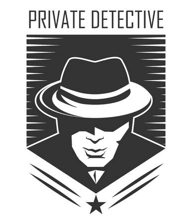 Private detective logo of vector man in hat for investigation service agencyのイラスト素材