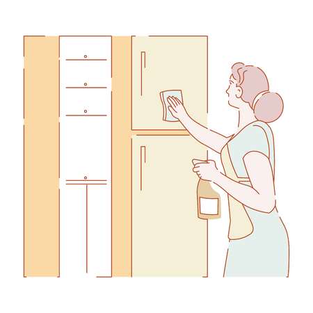 Housewife removing dust cleaning and housework vectorのイラスト素材