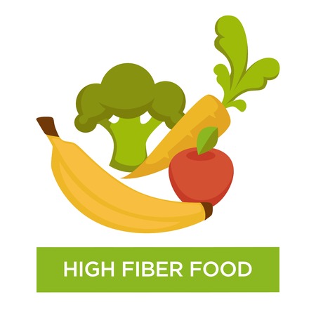 Fruit and vegetable high fiber food proper dietary nutrition isolated vector broccoli and carrot apple and banana vegetarian or vegan diet vitamin complex natural organic farm products or veggies.のイラスト素材