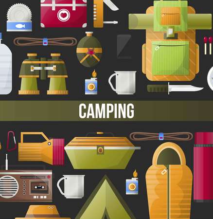 Camping adventure poster for summer camp club or scout expedition.のイラスト素材