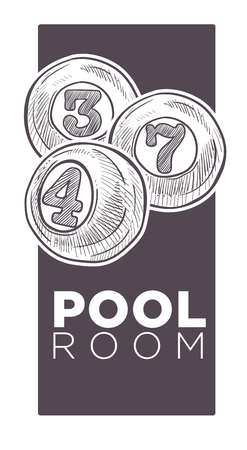 Poolroom logo monochrome sketch outline vector illustration.のイラスト素材