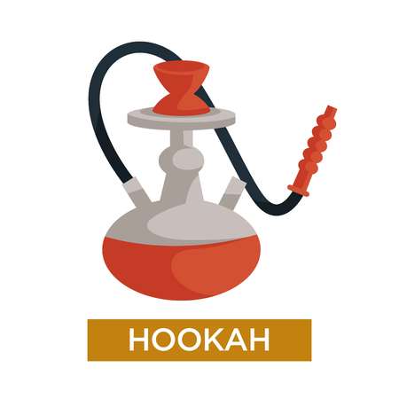 Smoking device hookah or shisha with flavored tobacco isolated vector icon vase with pipe to smoke relaxation and inhalation alternative harmful habit replacement item smoke or steam and vapor.のイラスト素材