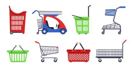Shopping carts and baskets supermarket trolleys vectorのイラスト素材