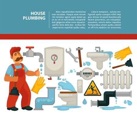 House plumbing plumber services bathroom piping vector illustrationのイラスト素材